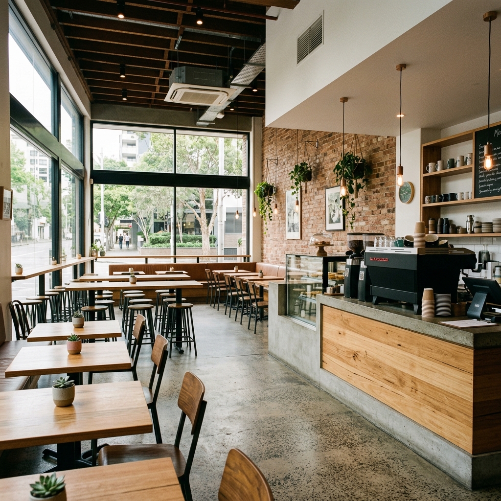 Interior of a commercial cafe space